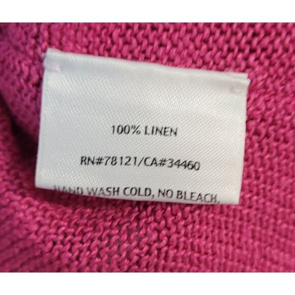 Eileen Fisher Fuchsia Pink Linen Knit V-Neck Sweater – Medium – Relaxed Fit - Picture 7 of 7